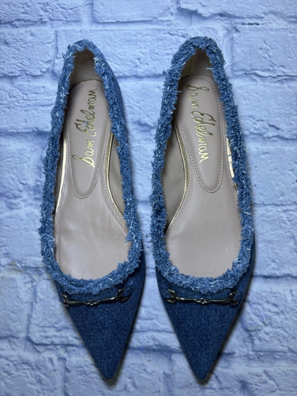 Sam Edelman Women’s Nori Ballet Flat Bluestone Denim Size 10M Buckle Hardware - Picture 4 of 15
